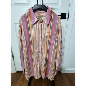 Naturals d&co Linen Blend Striped Button Down Shirt Purple Orange Womens 1X